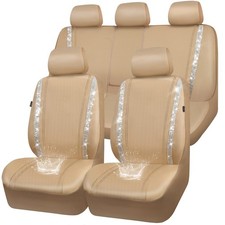 CAR PASS Bling Diamond Car Seat Covers Full Set, Shining Glitter Rhinestone W...
