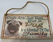 Pug Home Decor Wood Sign Plaque 10" x 5" Hanging Wall Art, Sign,Garden Sign