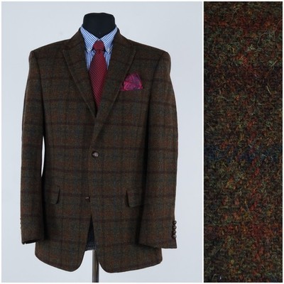 Herren Karo HARRIS TWEED Sakko 40R UK Größe Dunkelgrün Wolle Sport Mantel Blazer