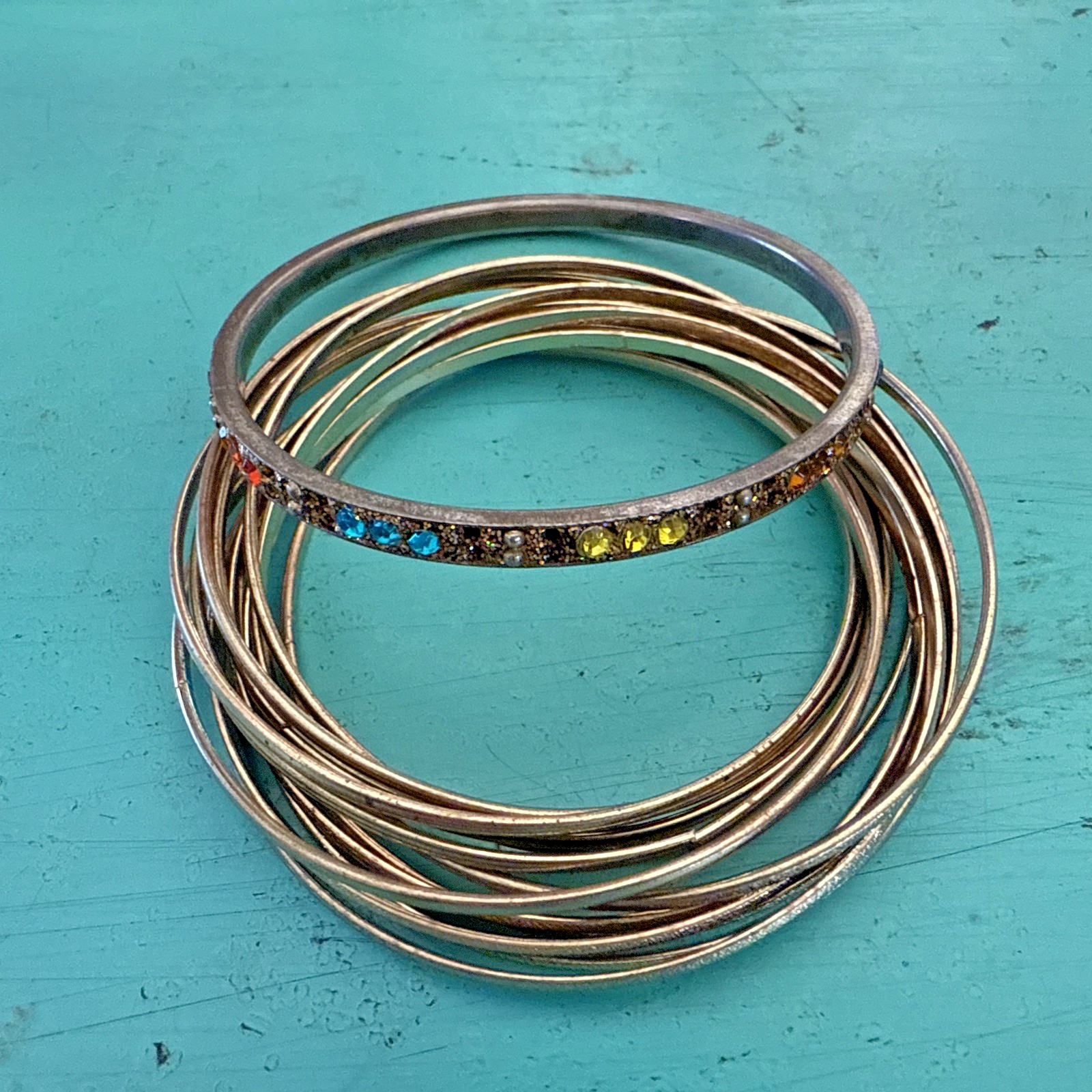 VTG BRACELETS BANGLES Stack Set 13 GOLD RHINESTON… - image 9