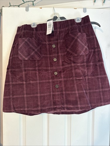 Torrid 1x Plus New Mini Corduroy Button Front Plaid Skirt Merlot Purple Skirt