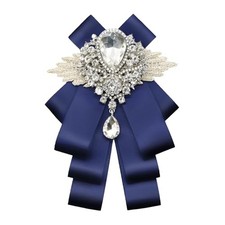 Womens Mens Bow Tie, Ribbon Rhinestone Crystal Bow Ties for Women Navy Blue