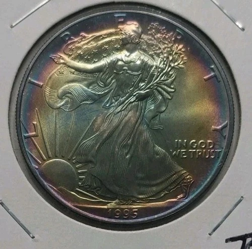 1995  ASE American Silver Eagle Rainbow Toned GEM BU Amazing Coin