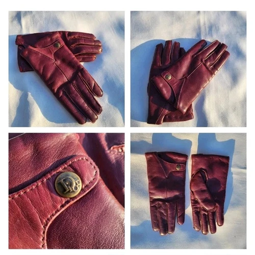 Gants Christian Dior en cuir souple femme rouge foncé