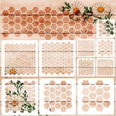 10Pcs Honeycomb Stencils for Painting, Large Small Honeycomb Hexagon Stencil Dra