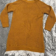 Source Unknown Mustard Long Sleeve Dress with Lace Hem