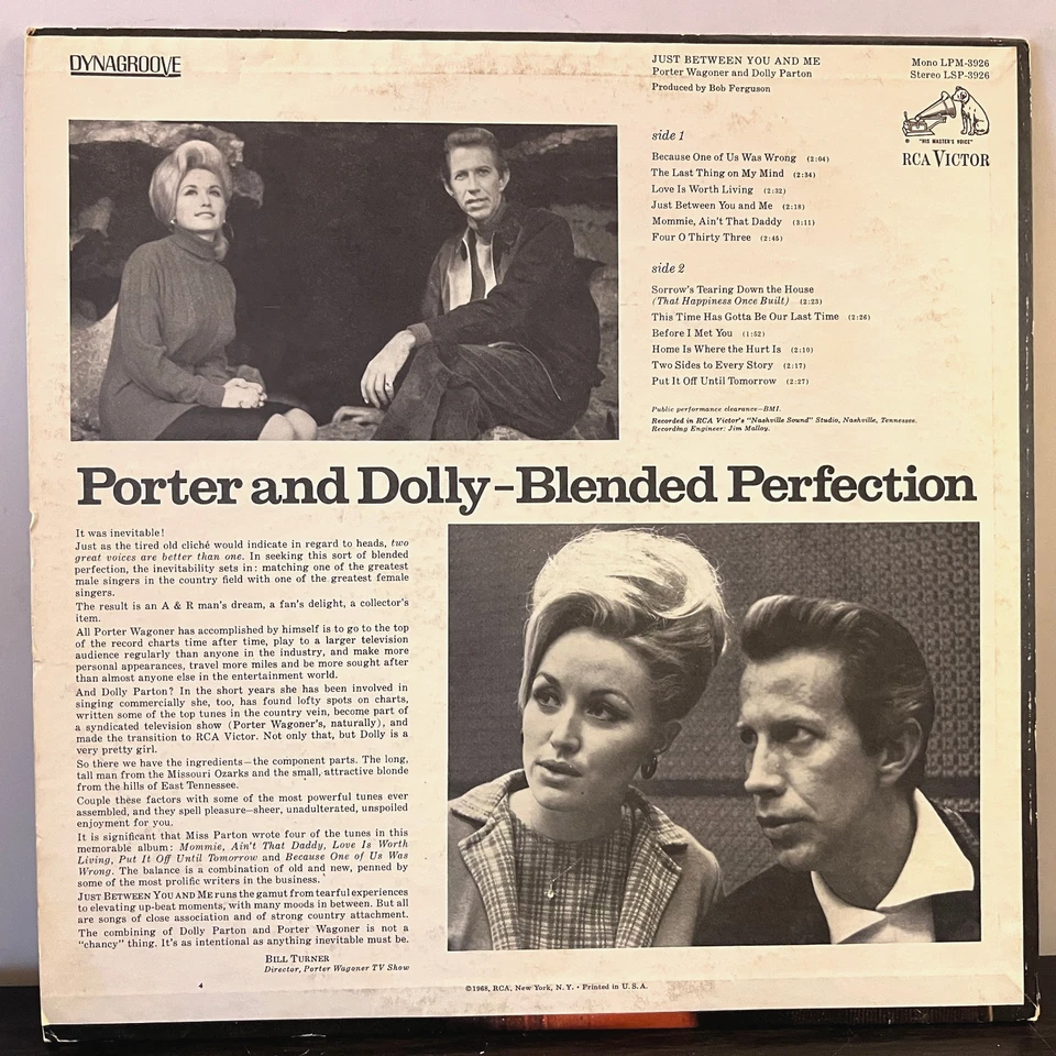 PORTER WAGONER & DOLLY PARTON - Just Between You & Me- 12" Vinyl Record LP - VG+ Foto 2 de 3