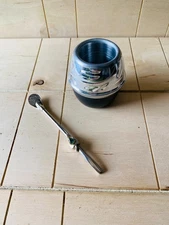 Mate Cup Vintage Engraved Black Aluminum Argentine Yerba Mate Gourd Set Straw