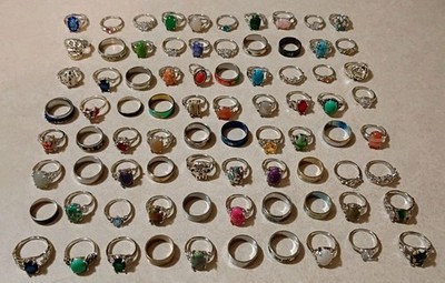COSTUME JEWELRY RINGS Lot Of 80 Various Sizes, Stones, Gems, Mood Ring, Etc...A