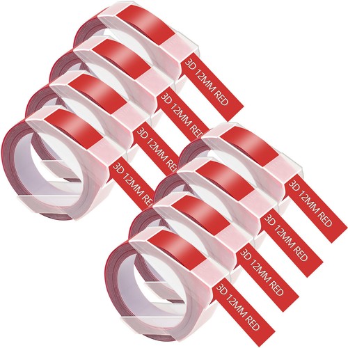 8PK For DYMO Label Maker 3D Embossing Plastic Label Tape A521202 White/Red 12mm