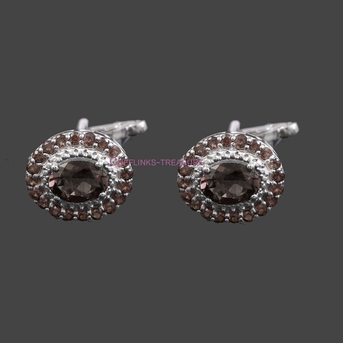 Natural Smoky Quartz Gemstones with 925 Sterling Silver Cufflinks For Men's #21 - Picture 2 of 7