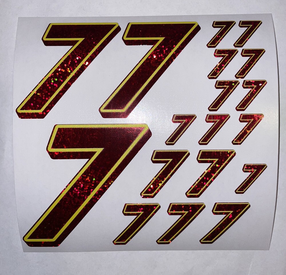 RED SPARKLE/yellow black #7’s Racing Decal Sticker Sheet 1/8-1/10-1/12RC L4