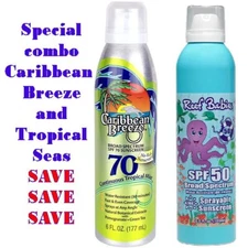 Caribbean Breeze & Tropical Seas Combo Sun Tan Spray Protection Kids Mom Dad All