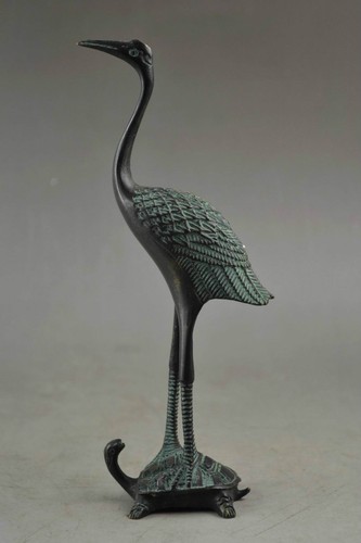 Collectible Vintage Bronze Crafted Sculptures Crane Standing On Turtle - Picture 1 of 1