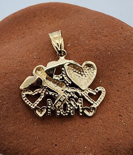 14k .585 Yellow Gold MA Michael Anthony MOM Heart Angel Pendant Au 24173 - Picture 5 of 11