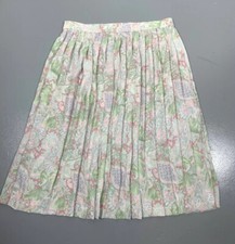 Vintage Womens 10 Pink Green Floral Paisley Pleated Midi Prairie Long Skirt