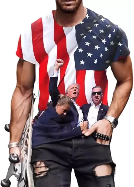 Trump 2024 T-Shirt Make Great America Re-election MAGA Summer Commemorate 3D