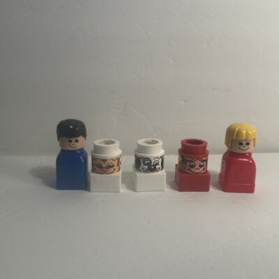 MEGA BLOKS 2 SIDED FIGURES GIRL/BOY DOG/CAT LOT OF 5 VTG RITVIK TOYS