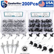 200PCS Pop Rivets Assortment Large Flange Aluminum Blind Rivets 1/8" 3/16" 1/4"