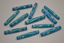 24 PCS DYED TURQUOISE BLUE STRIPE BUFFALO BONE TUBE BEADING BEADS 1 1/4"