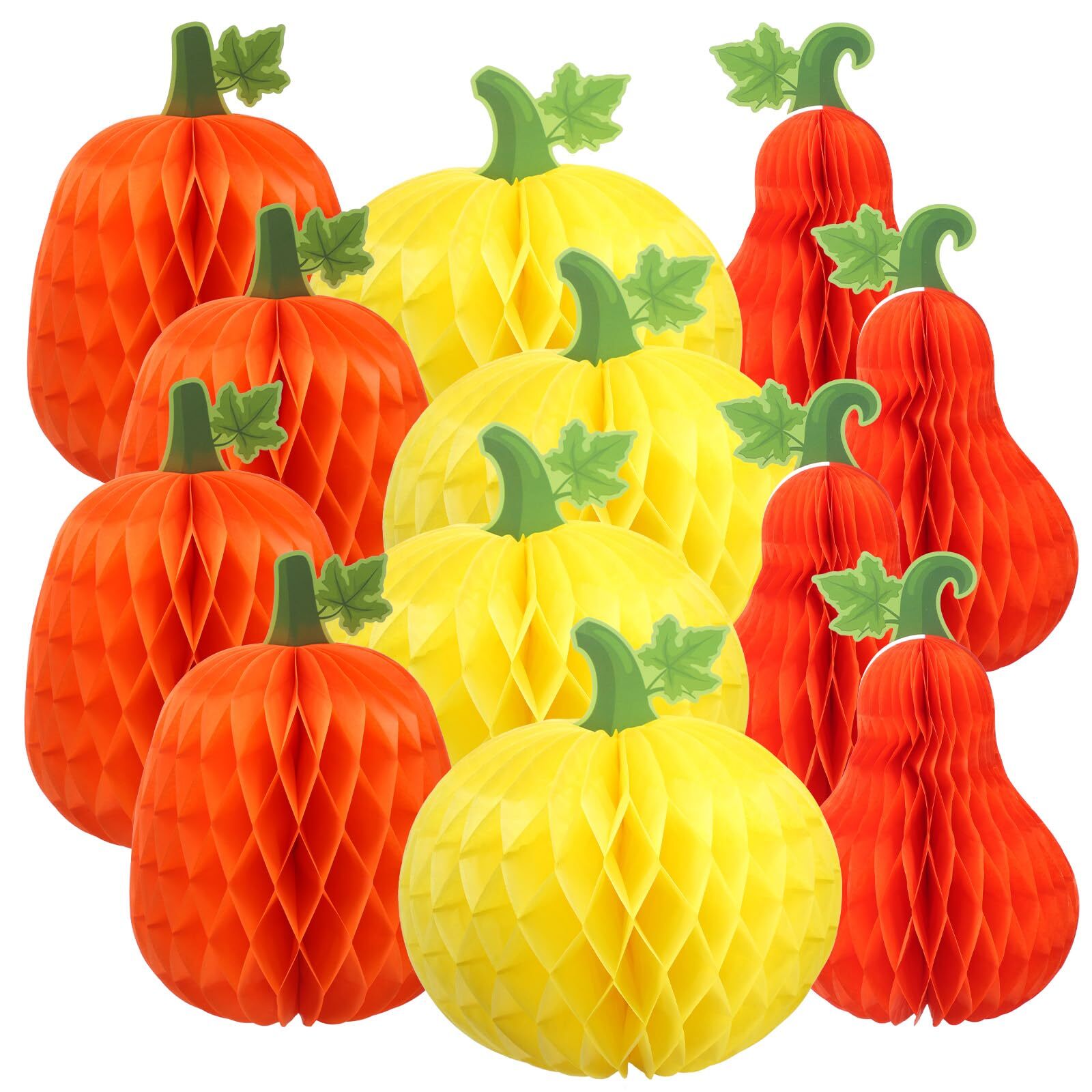 Dispowreath 12 Pcs Fall Pumpkin Decorations 7.8 Inch Honeycomb Pumpkin Center...