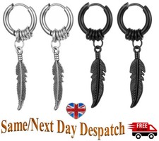 Vintage Punk Feather Pendant Hoop Earrings Jewellery Dangle Earring Men Women UK