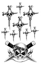 Skull Crosses Temporary 1, Tattoo 4-5  . Peel and stick Laser printed