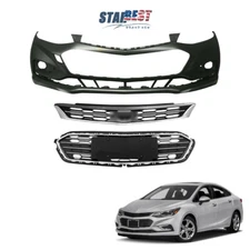 Front Bumper Cover + Upper and Lower Grille Fit For 2016 2017 2018 Chevy Cruze