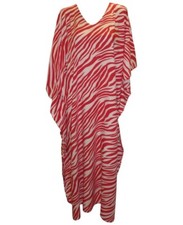 Womens Plus Size Kaftan Handmade Boho Zebra stripe Maxi Batwing Loungewear - RED