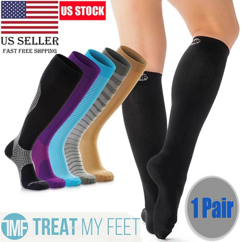 Compression Socks Knee High Stockings Black 1 Pair Calf Sleeve Leg Support Brace - Picture 11 of 12