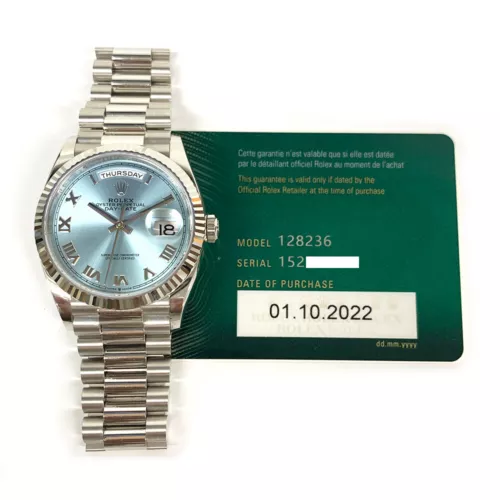 2022 Rolex Day-Date 36 128236, Platinum, President Bracelet, Ice Blue Roman, ...