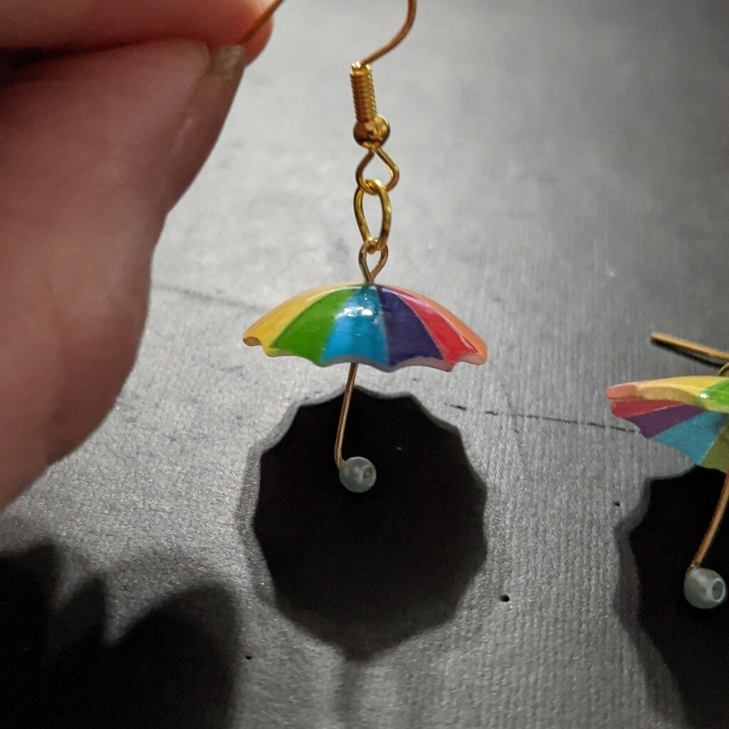Gold Tone Rainbow Umbrella Dangle Drop Lightweigh… - image 2