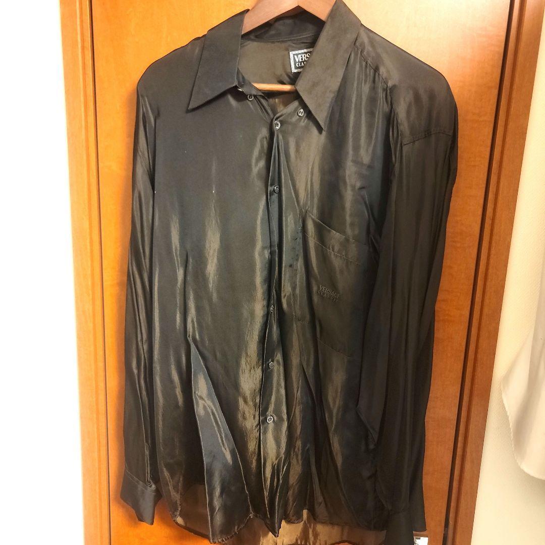 VERSACE CLASSIC V2 ブラックシャツ VERSACE CLASSIC V2 Silk Shirt Size 16/41 Brown Men's Simple