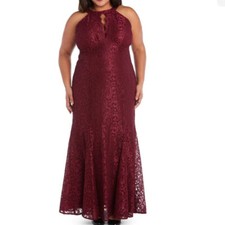 Women  s Formal Dress Plus Sizes 14W 16W 22W NIGHTWAY Maroon Halter Full-Length