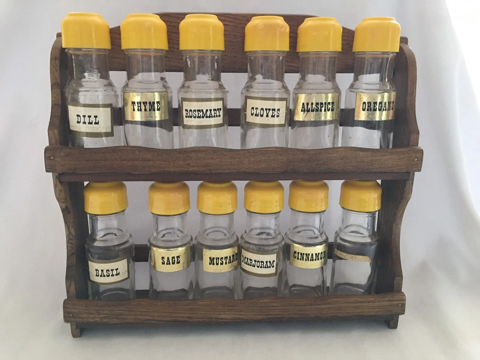 Vintage 2-Tier Wood Spice Rack And Jars