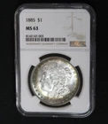 1885 Toned Morgan Silver Dollar Silver Coin NGC Graded MS63 Nice Album Toning