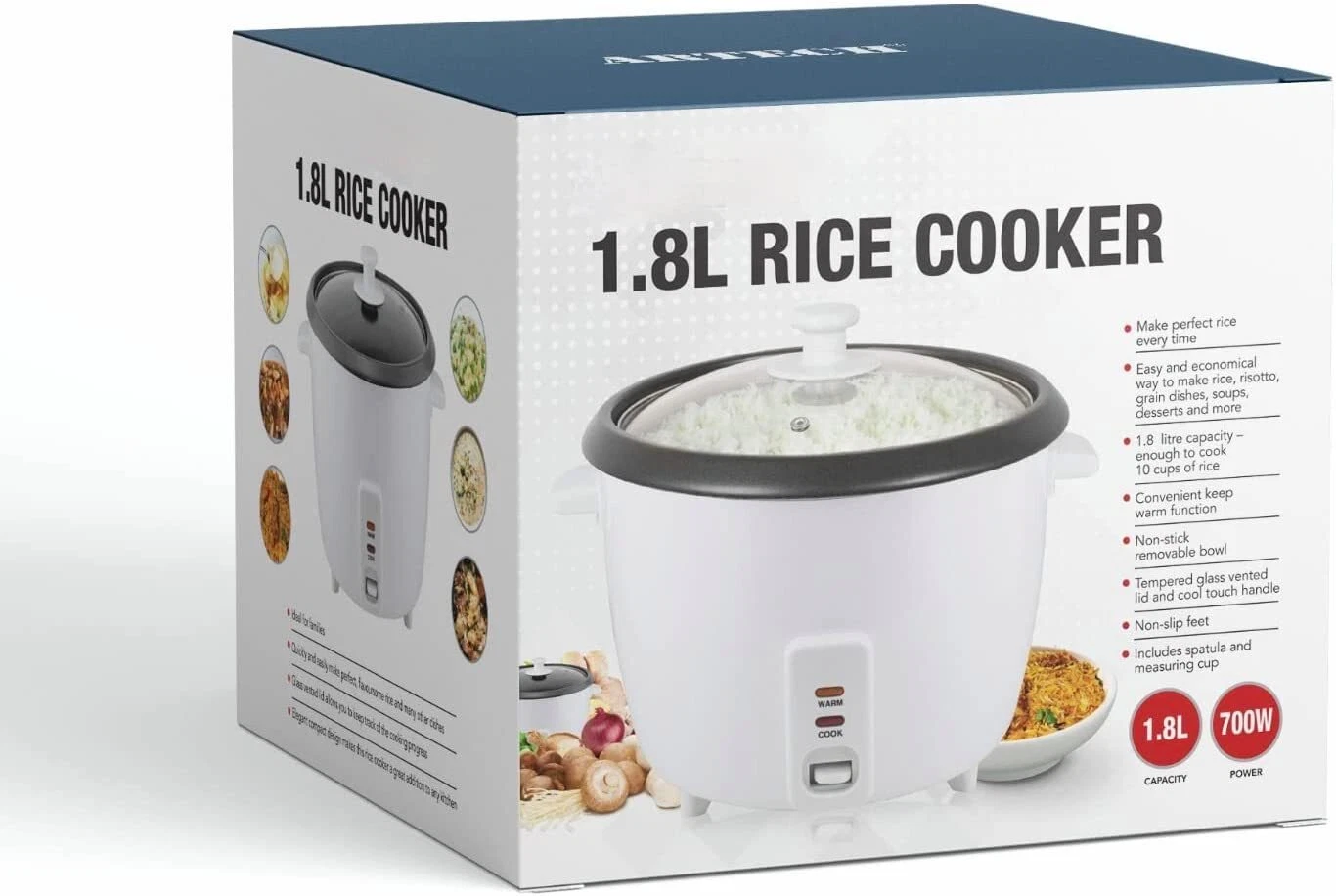 RICE COOKER NON-STICK REMOVABLE BOWL COOK & WARM FUNCTIONS MEASURING CUP SPOON