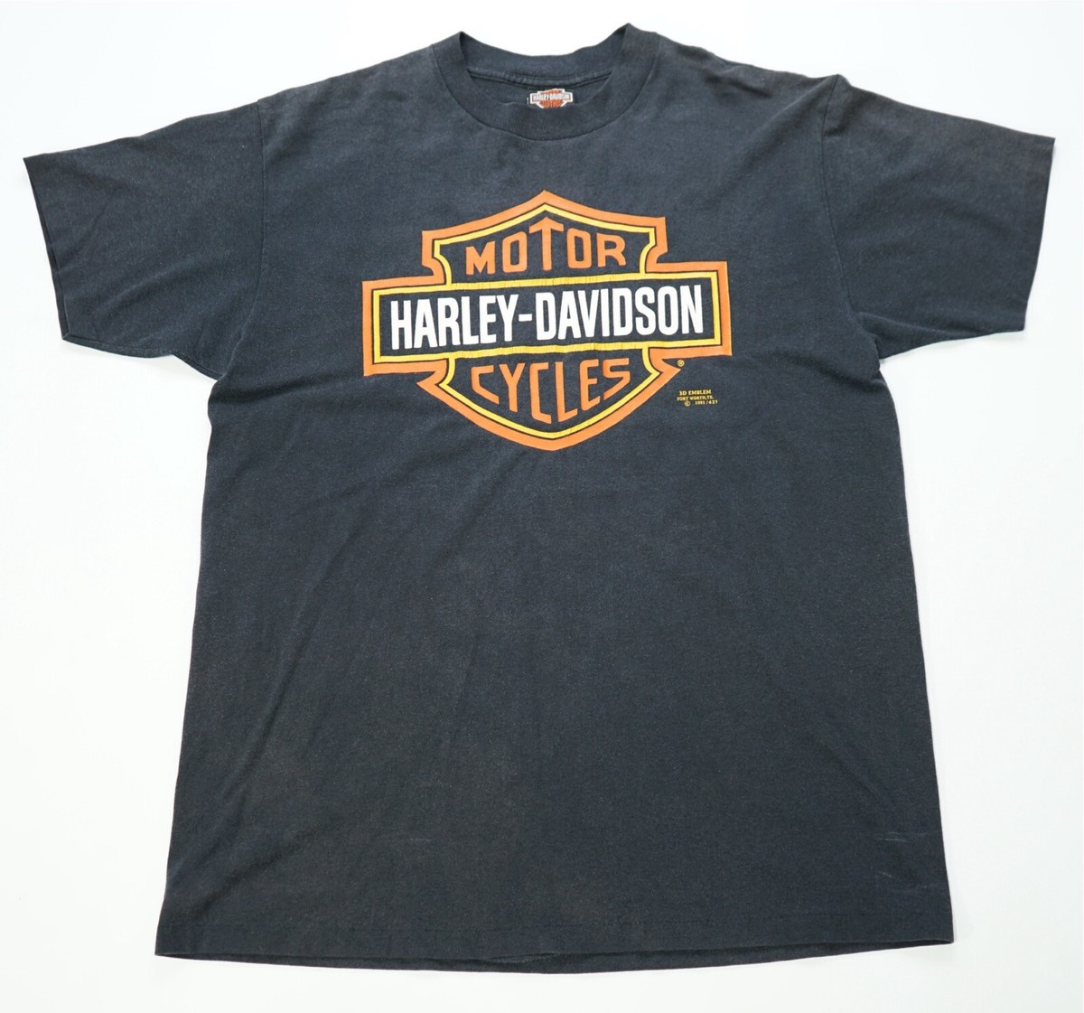 Rare Vintage 3D EMBLEM Harley Davidson Bar & Shield 1991 Graphic T 