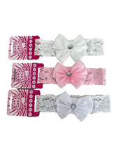 Baby Girls 3 Pack Lace Headbands With Large Satin Bows