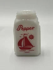 Vintage McKee Milk Glass Red Sailboat Roman Arch Deco Pepper Shaker