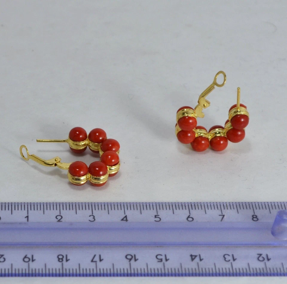 ORECCHINI ARGENTO 925 DORATO CORALLO ROSSO BOTTONE 6 mm MONACHINA AGHT 0966 D - Immagine 3 di 3