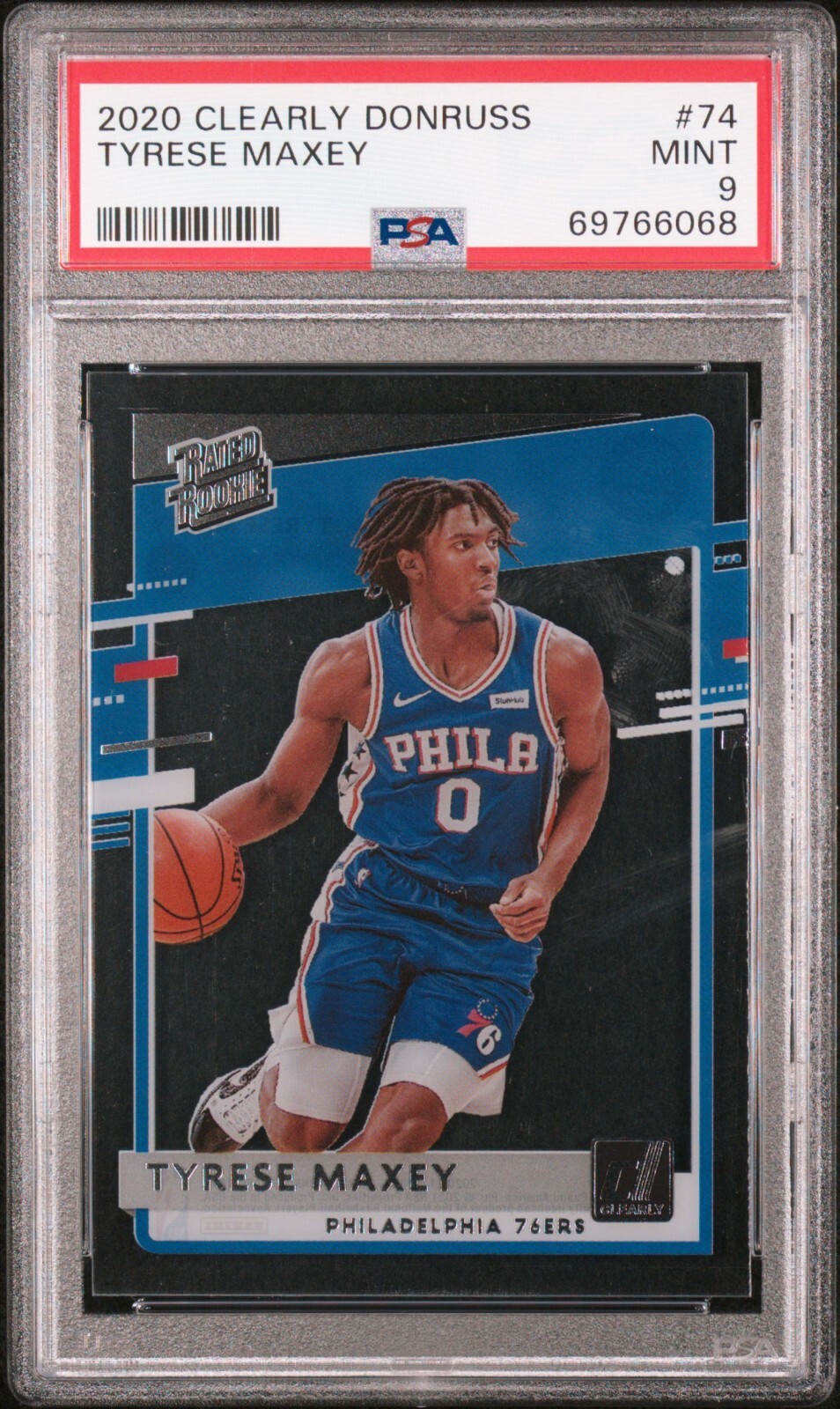 2020 Panini Clearly Donruss 74 Tyrese Maxey PSA 9 MINT RC Rookie 76ers