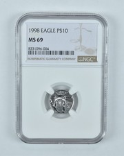 1998 $10 American Platinum Eagle 1/10 Oz Platinum MS69 NGC Brown Label 2065.40 per troy oz