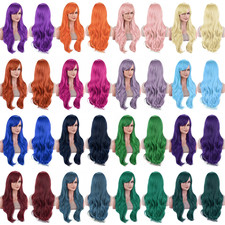 70CM Long Water Wavy Colorful Cosplay Wig Synthetic Hair with Bangs Women