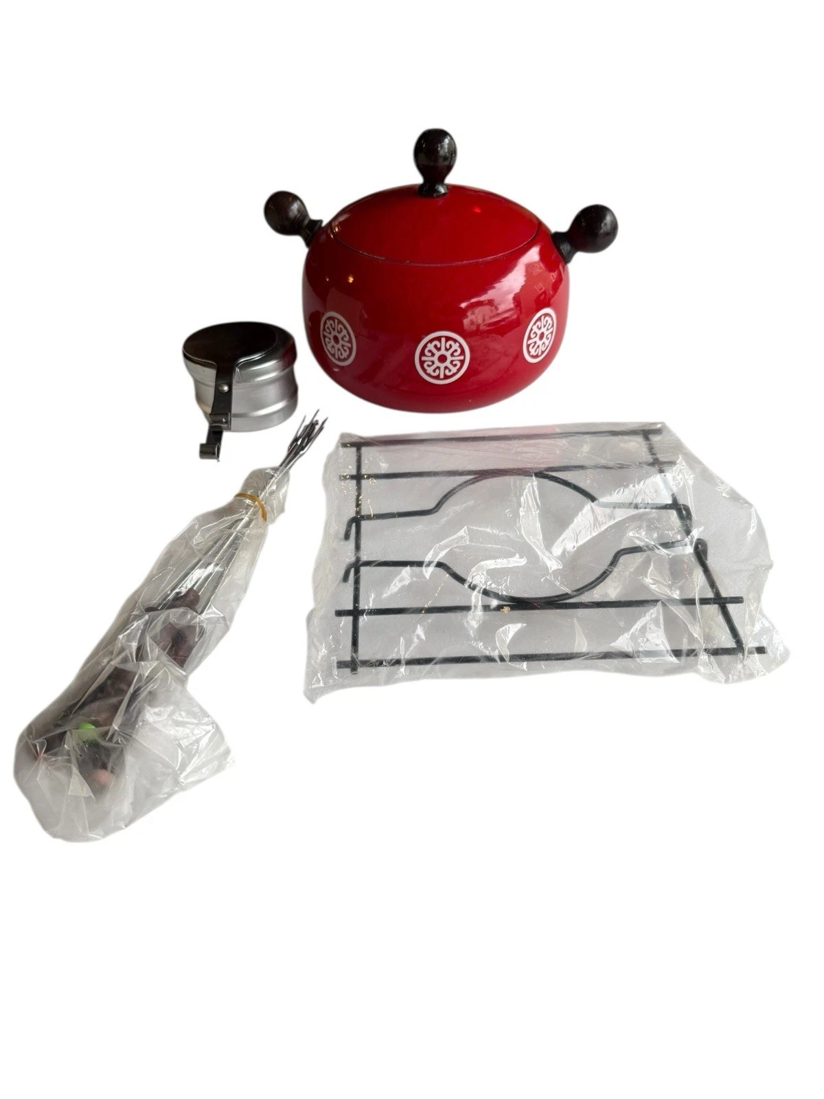 Vintage Bright Red Enamel Fondue Pot Set W/ Forks MCM ORIGINAL BOX 2qt READ
Opens in a new window or