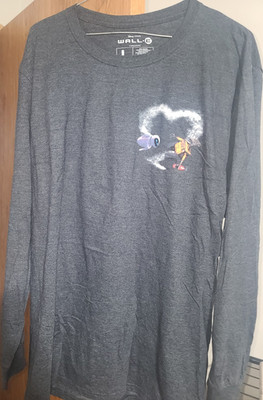 Disney Pixar WALL-E & EVE Men's Long Sleeve Cotton T-Shirt Gray Size L Regular
