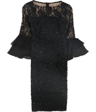Ralph Lauren Womens Joanne Lace Sequined Sheath Dress, black, 2