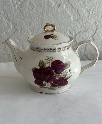 Vintage Sadler England s Rose Tea Pot 1960s Gold Trim Floral Design