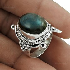 Labradorite Stone Bezel Cocktail Anniversary New Ring Size 7 925 Sterling Silver
