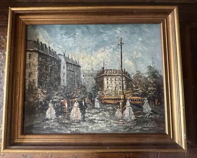 Vintage Ölgemälde signiert C Barth Paris Straßenszene Impressionist